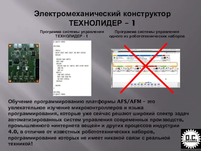 Электромеханический конструктор ТЕХНОЛИДЕР – 1 Обучение программированию платформы AFS/AFM – это увлекательное