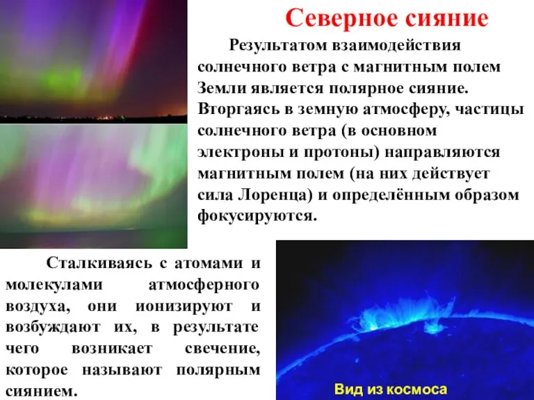 Северное сияние Результатом взаимодействия солнечного ветра с магнитным полем Земли является полярное