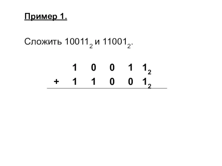 Пример 1. Сложить 100112 и 110012.