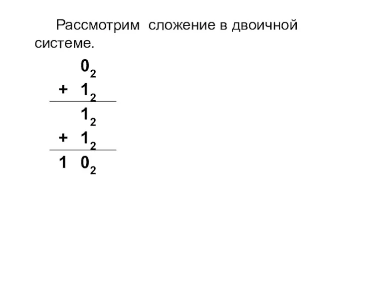 Рассмотрим сложение в двоичной системе.