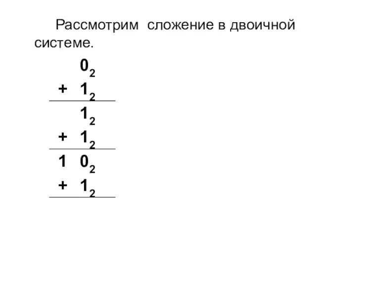 Рассмотрим сложение в двоичной системе.