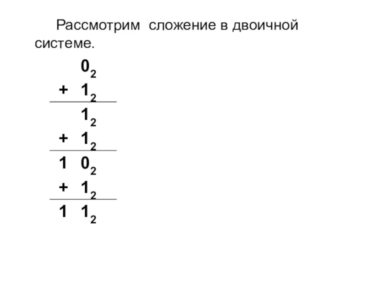 Рассмотрим сложение в двоичной системе.