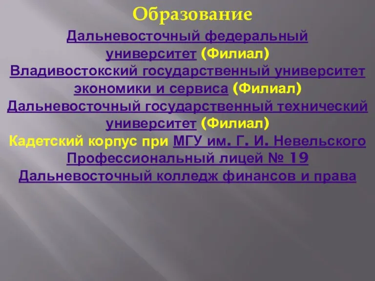 Дальневосточный федеральный университет (Филиал) Владивостокский государственный университет экономики и сервиса (Филиал) Дальневосточный