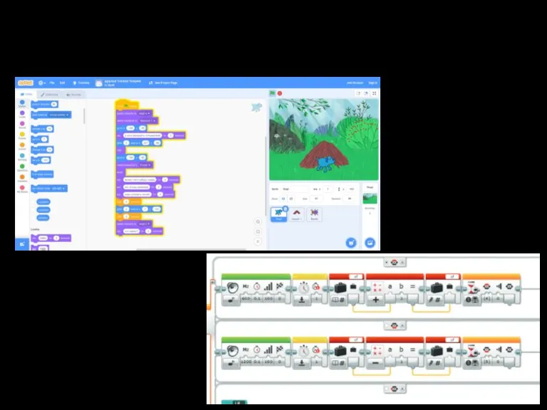Блочное программирование // Визуальное Код в Scratch Код в LeGo Education Mindstorms