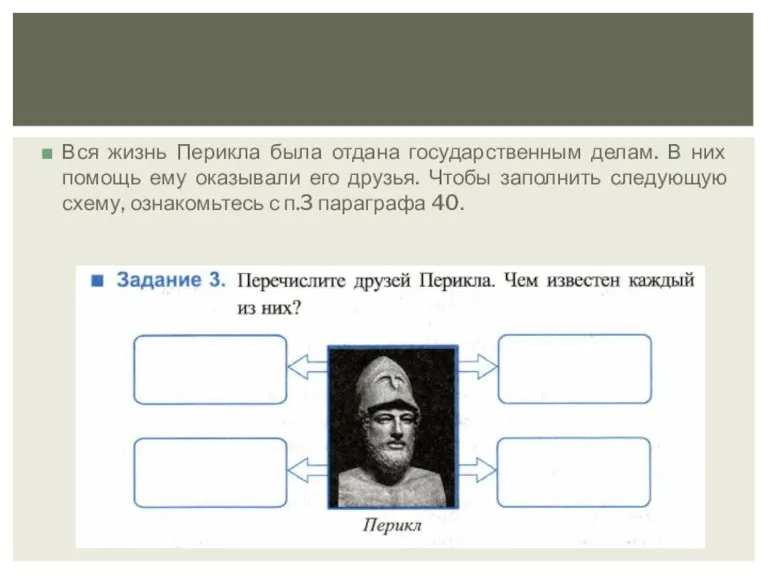 Вся жизнь Перикла была отдана государственным делам. В них помощь ему оказывали