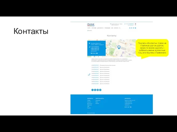 Контакты Подпись «Контакты» 3 раза на странице друг за другом, какую-то можно