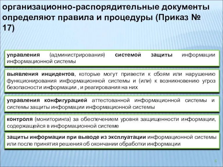 управления (администрирования) системой защиты информации информационной системы организационно-распорядительные документы определяют правила и