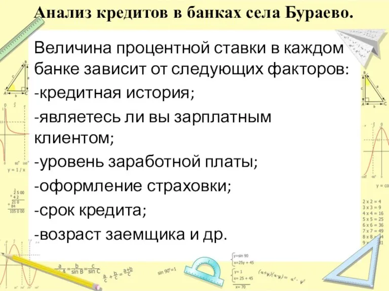 Анализ кредитов в банках села Бураево. Величина процентной ставки в каждом банке