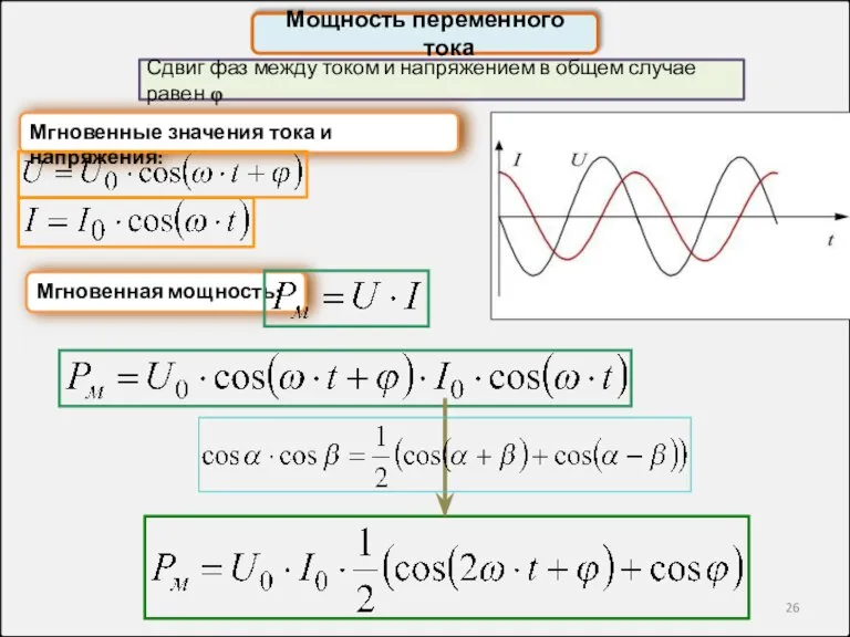 Мощность переменного тока Сдвиг фаз между током и напряжением в общем случае