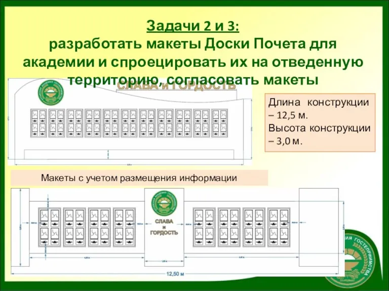 Задачи 2 и 3: разработать макеты Доски Почета для академии и спроецировать