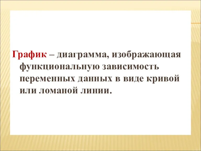 График – диаграмма, изображающая функциональную зависимость переменных данных в виде кривой или ломаной линии.