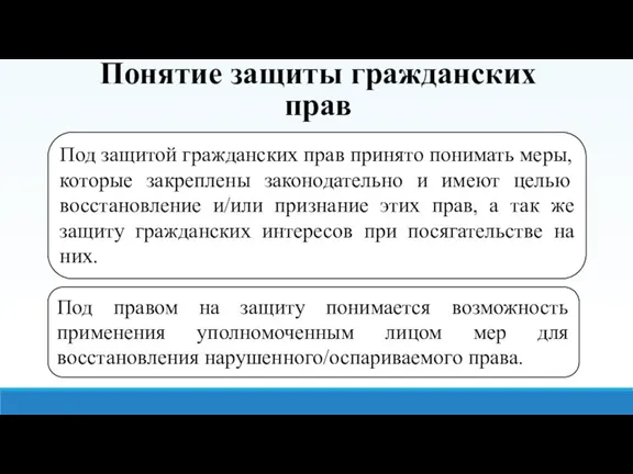 Понятие защиты гражданских прав Под защитой гражданских прав принято понимать меры, которые