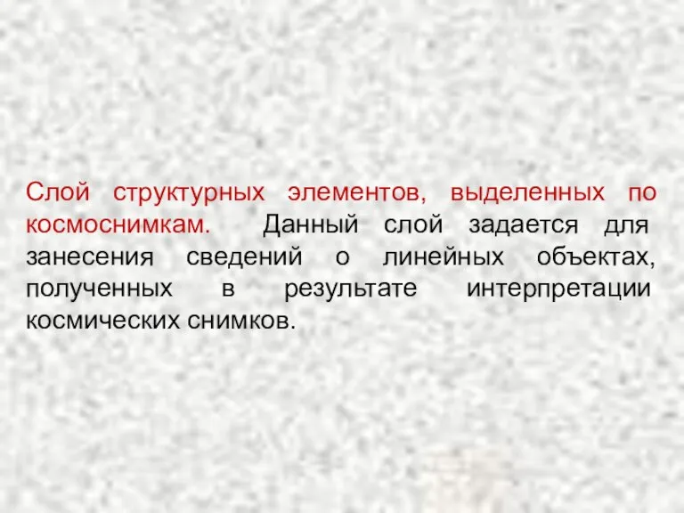 Слой структурных элементов, выделенных по космоснимкам. Данный слой задается для занесения сведений