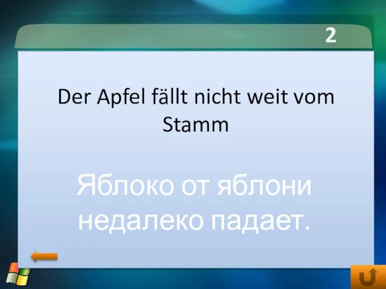 2 тур Der Apfel fällt nicht weit vom Stamm Яблоко от яблони недалеко падает.