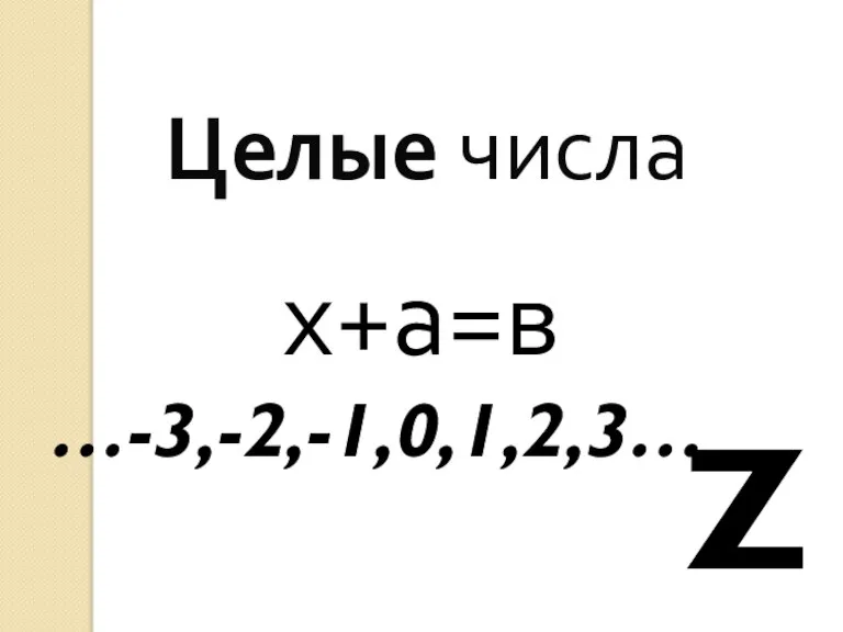 Целые числа х+а=в Z …-3,-2,-1,0,1,2,3…