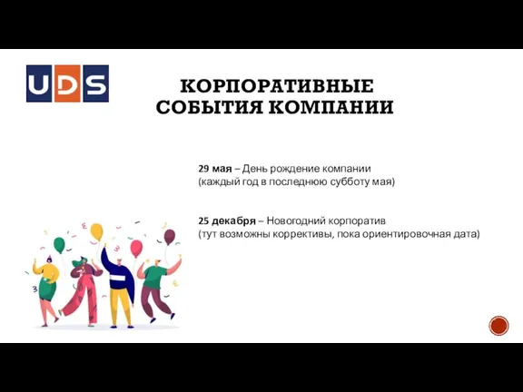 КОРПОРАТИВНЫЕ СОБЫТИЯ КОМПАНИИ 29 мая – День рождение компании (каждый год в