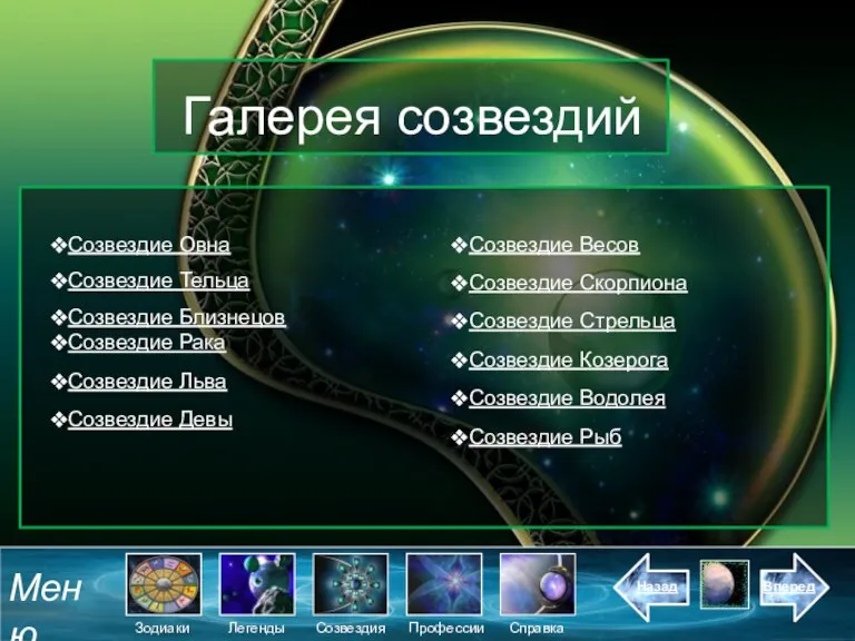 Галерея созвездий Созвездие Овна Созвездие Тельца Созвездие Близнецов Созвездие Рака Созвездие Льва