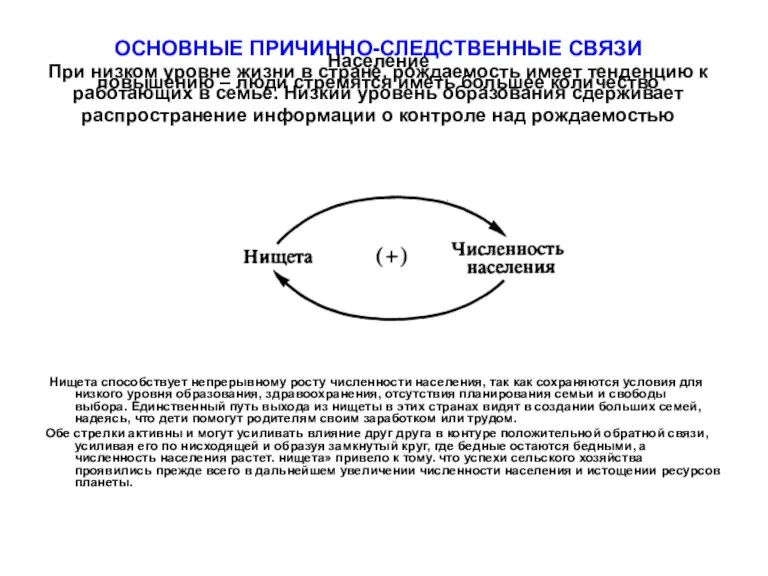 ОСНОВНЫЕ ПРИЧИННО-СЛЕДСТВЕННЫЕ СВЯЗИ Население При низком уровне жизни в стране, рождаемость имеет