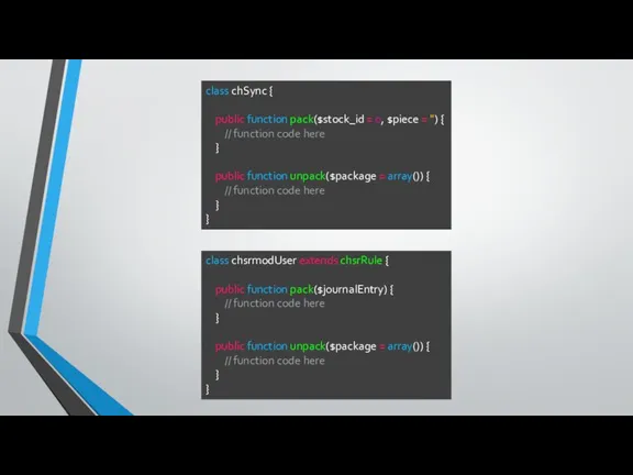 class chsrmodUser extends chsrRule { public function pack($journalEntry) { // function code