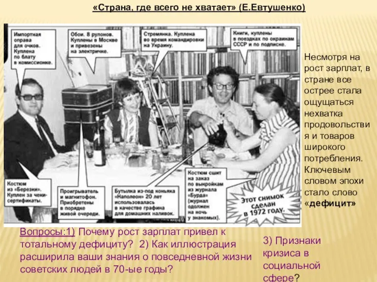 «Страна, где всего не хватает» (Е.Евтушенко) Несмотря на рост зарплат, в стране