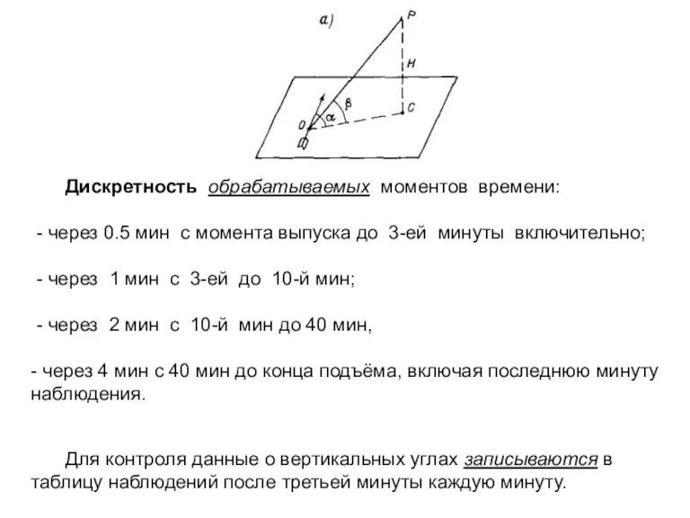 Дискретность обрабатываемых моментов времени: - через 0.5 мин с момента выпуска до