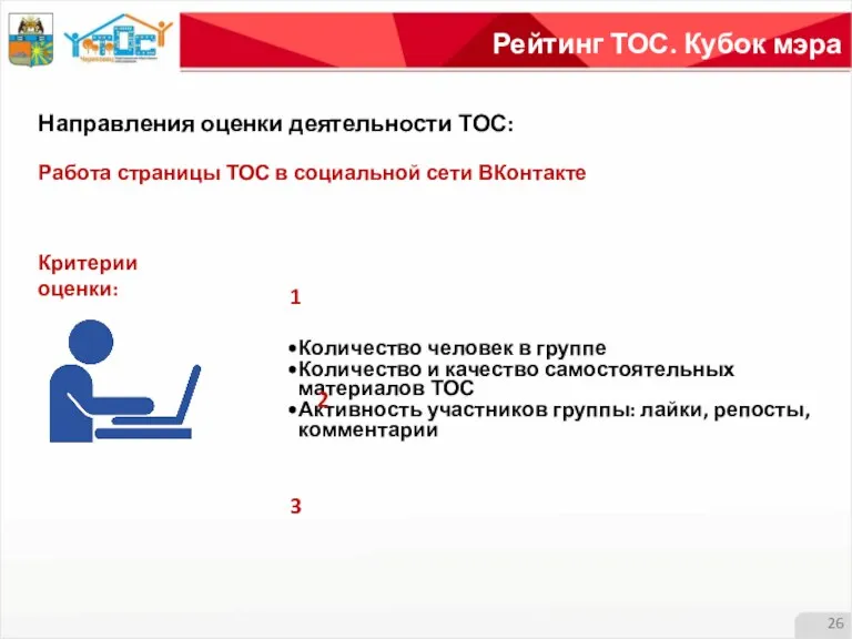 Рейтинг ТОС. Кубок мэра Направления оценки деятельности ТОС: Работа страницы ТОС в