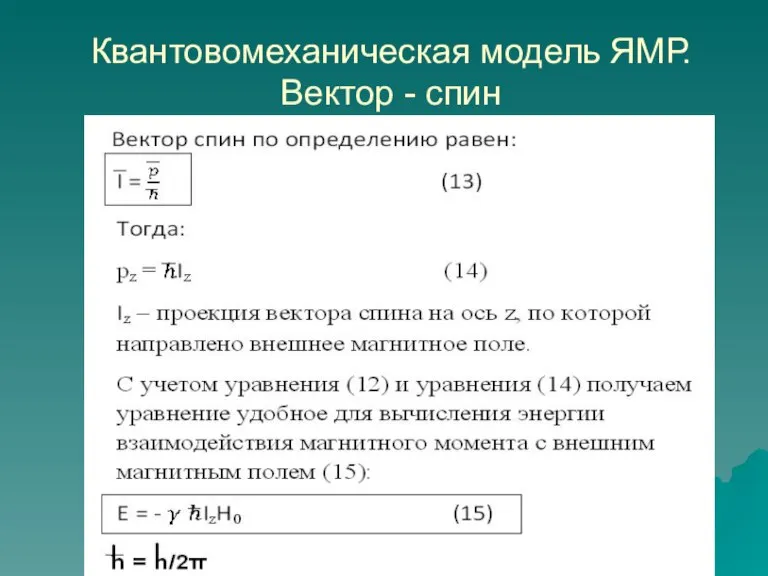 Квантовомеханическая модель ЯМР. Вектор - спин