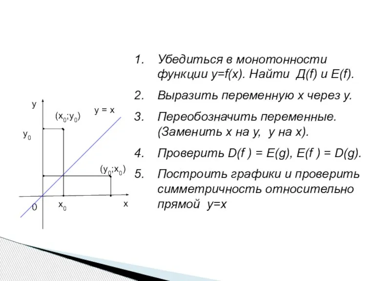 Убедиться в монотонности функции у=f(х). Найти Д(f) и Е(f). Выразить переменную х