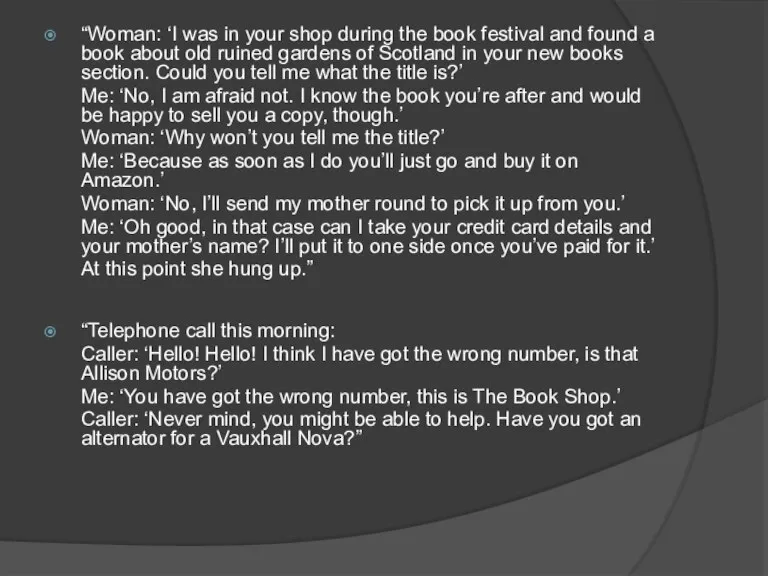 “Woman: ‘I was in your shop during the book festival and found