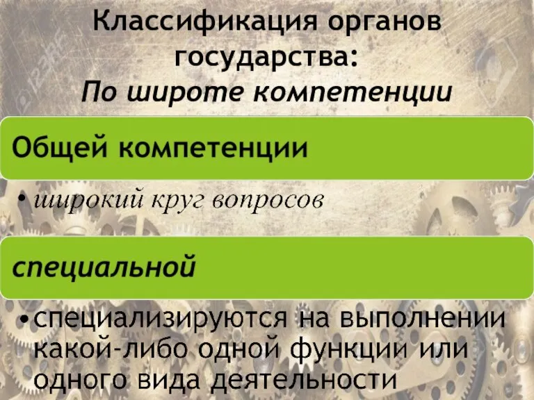 Классификация органов государства: По широте компетенции