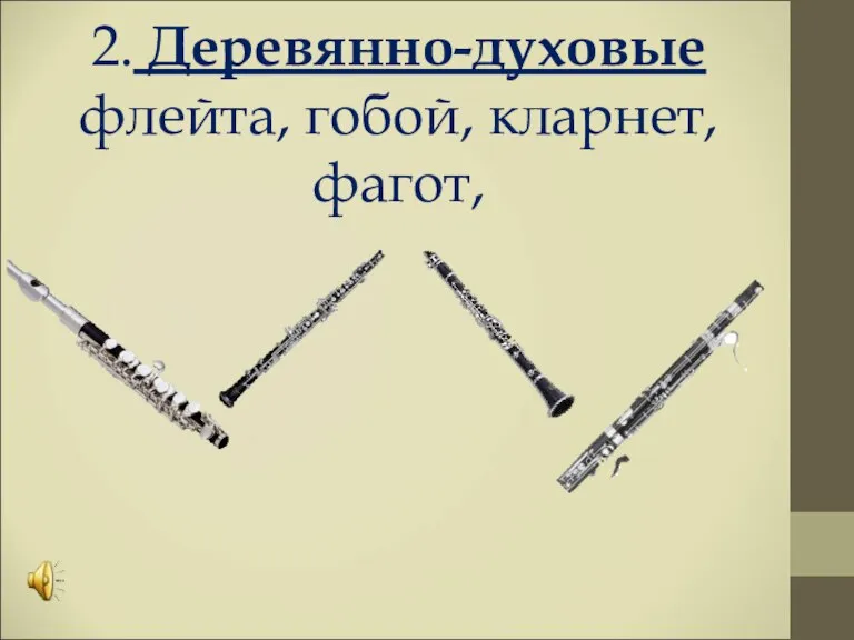 2. Деревянно-духовые флейта, гобой, кларнет, фагот,