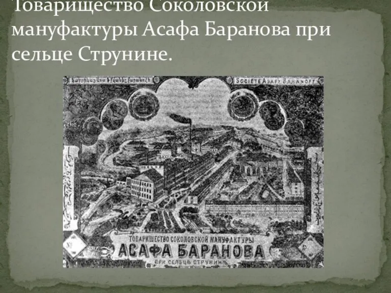 Товарищество Соколовской мануфактуры Асафа Баранова при сельце Струнине.