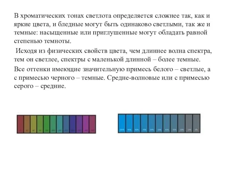 В хроматических тонах светлота определяется сложнее так, как и яркие цвета, и