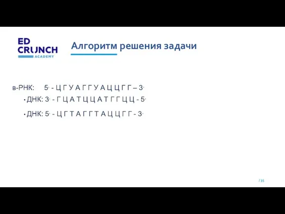 Алгоритм решения задачи в-РНК: 5, - Ц Г У А Г Г