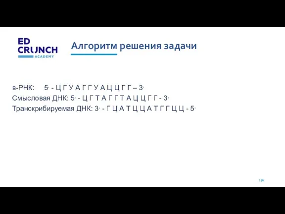 Алгоритм решения задачи в-РНК: 5, - Ц Г У А Г Г