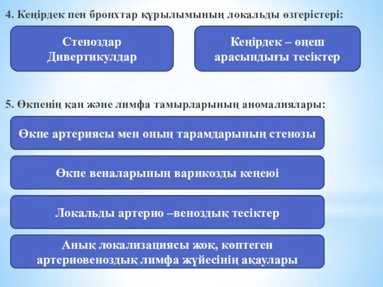 4. Кеңірдек пен бронхтар құрылымының локальды өзгерістері: 5. Өкпенің қан және лимфа