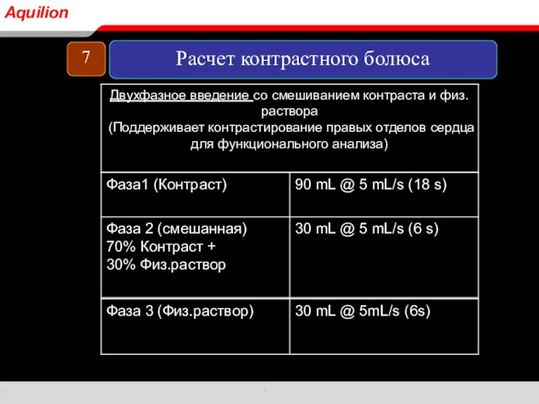 7 Расчет контрастного болюса Aquilion