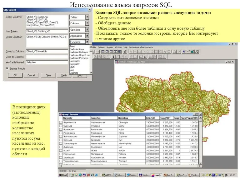 Использование языка запросов SQL Команда SQL-запрос позволяет решать следующие задачи: - Создавать