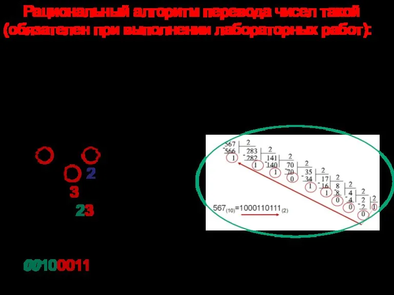 Рациональный алгоритм перевода чисел такой (обязателен при выполнении лабораторных работ): от человека