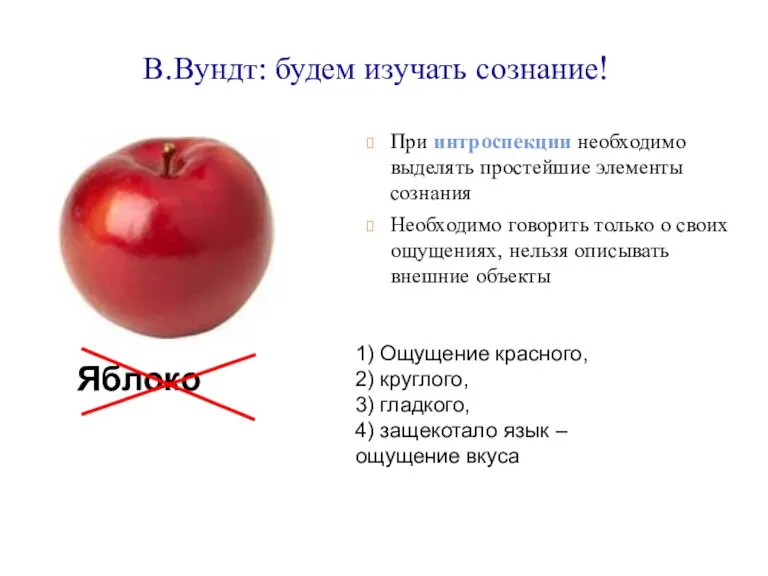 При интроспекции необходимо выделять простейшие элементы сознания Необходимо говорить только о своих