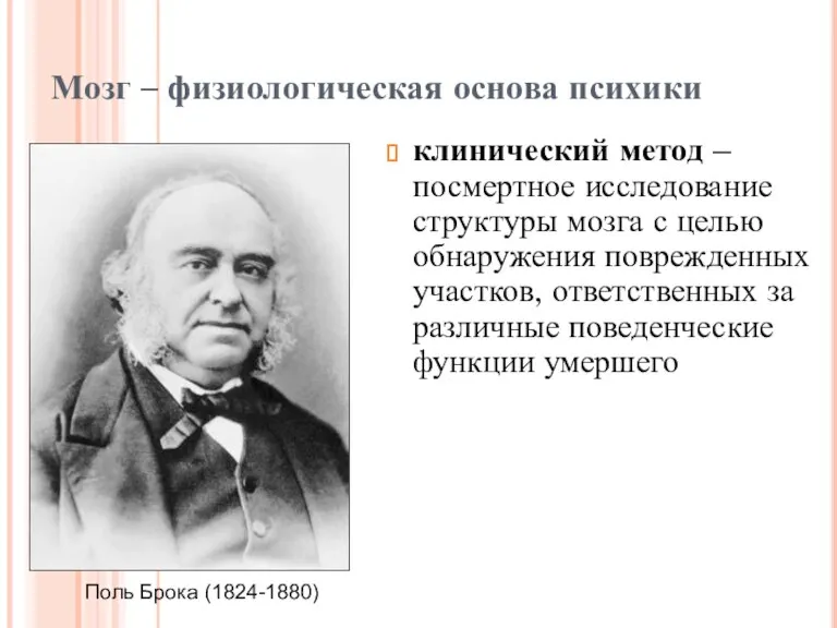 клинический метод – посмертное исследование структуры мозга с целью обнаружения поврежденных участков,