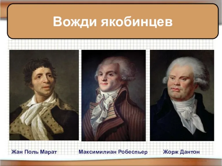 Вожди якобинцев Жан Поль Марат Максимилиан Робеспьер Жорж Дантон