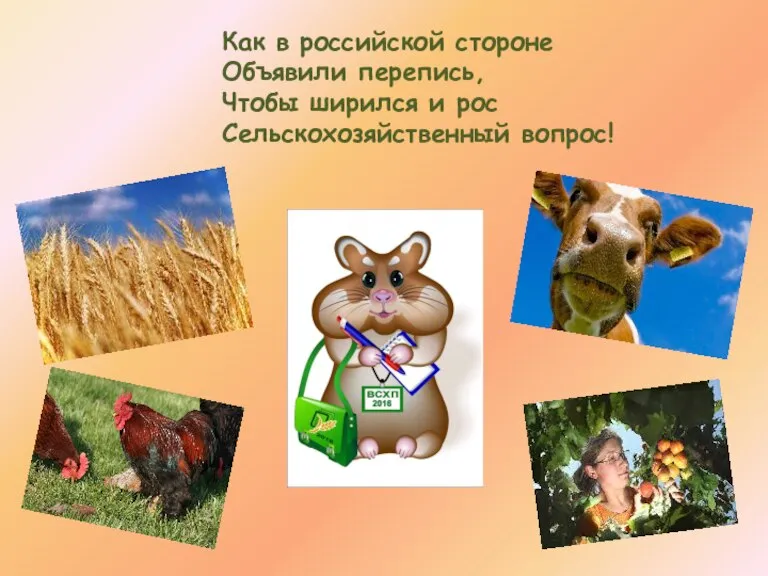 Как в российской стороне Объявили перепись, Чтобы ширился и рос Сельскохозяйственный вопрос!