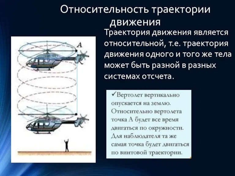 Относительность траектории движения Траектория движения является относительной, т.е. траектория движения одного и