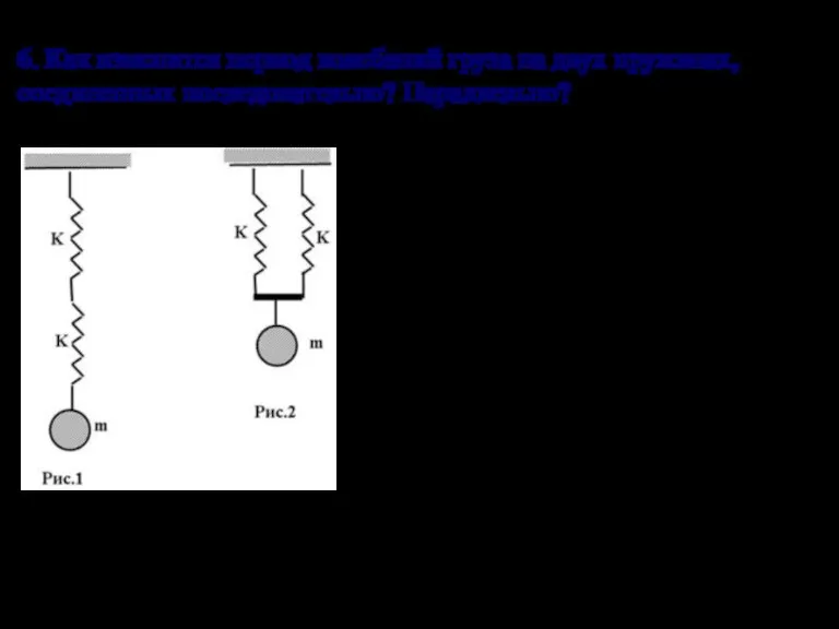 6. Как изменится период колебаний груза на двух пружинах, соединенных последовательно? Параллельно?