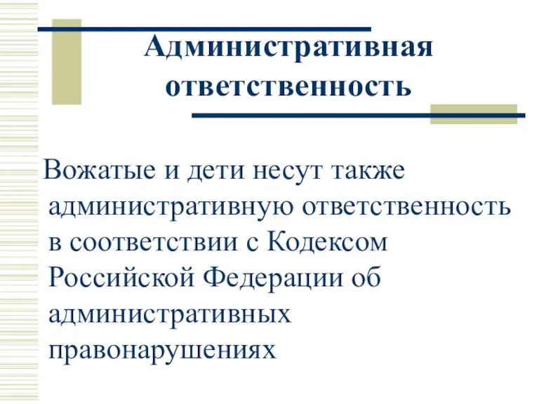 Вожатые и дети несут также административную ответственность в соответствии с Кодексом Российской