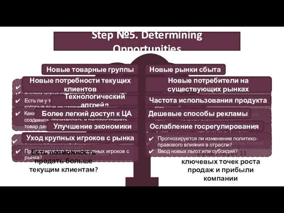 Существует 11 ключевых точек роста продаж и прибыли компании Новые рынки сбыта