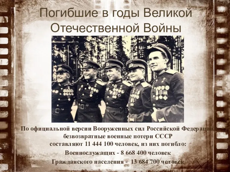 Погибшие в годы Великой Отечественной Войны По официальной версии Вооруженных сил Российской