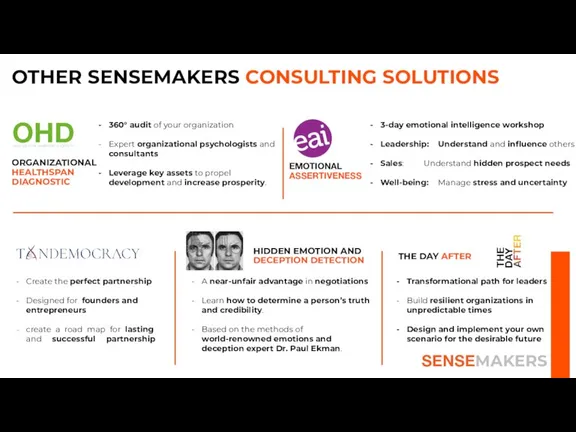 SENSEMAKERS OTHER SENSEMAKERS CONSULTING SOLUTIONS THE DAY AFTER Transformational path for leaders