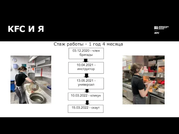 Стаж работы - 1 год 4 месяца KFC И Я 10.04.2021 -